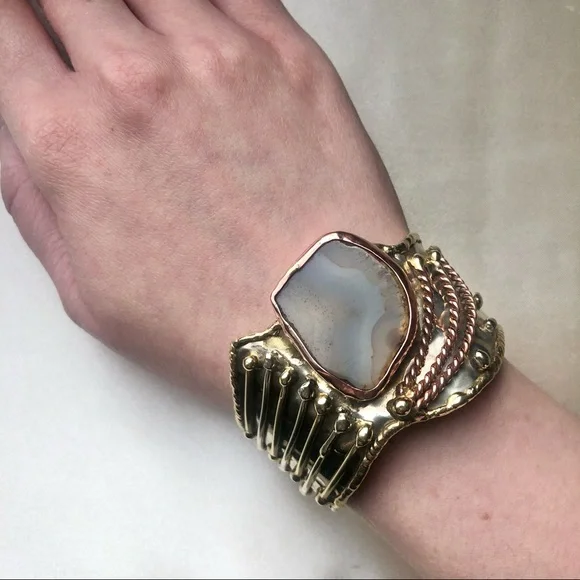 GORGEOUS Tri-Tone Gemstone Cuff - Picture 2 of 10